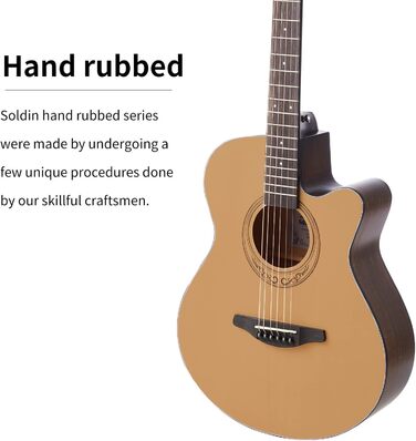 Акустична гітара Soldin 40 дюймів з масивною кришкою з ялини, комплект з аксесуарами (Gigbag, підставка, тюнер, ремінь, каподастр, струни, серветка, медіатори)