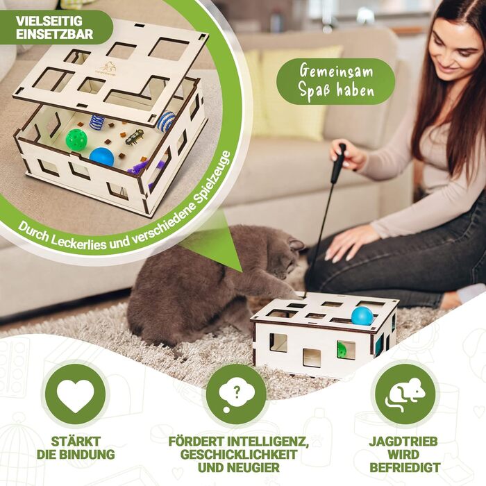 Interactive cat toy for self-entertainment and playing together | Can be combined with treats & own toys [NATURAL PRODUCT] Puzzle Box