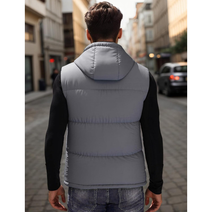 Чоловіча зимова жилетка AIEOE з PU-матеріалу, без рукавів, Outdoor-куртка з капюшоном, термо-стеганий жилет, тепла, з утеплювачем, водонепроникна (L, сірий)