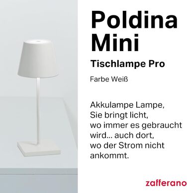 Zafferano Poldina Pro Mini: Бездротова LED-лампа для дому та саду, сенсорне керування, регулювання яскравості, 30 см, білий