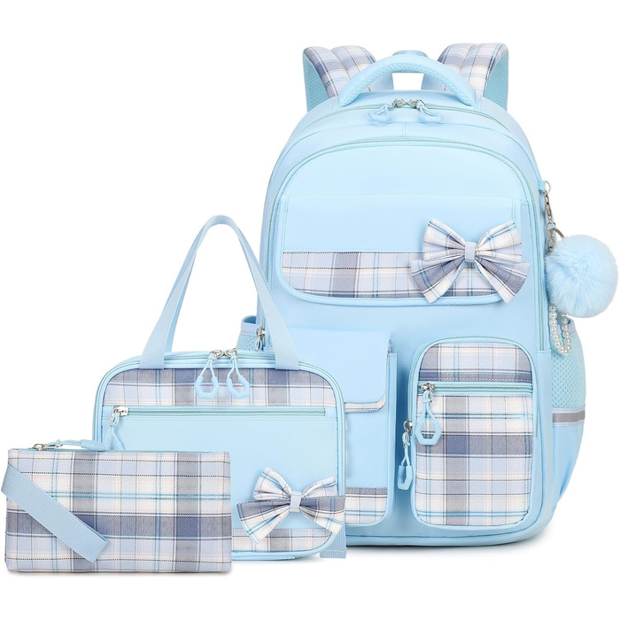 Набір шкільних речей для дівчаток: рюкзак, ланч-бокс, пенал. 3-й клас, 4-5 клас. Блакитний колір