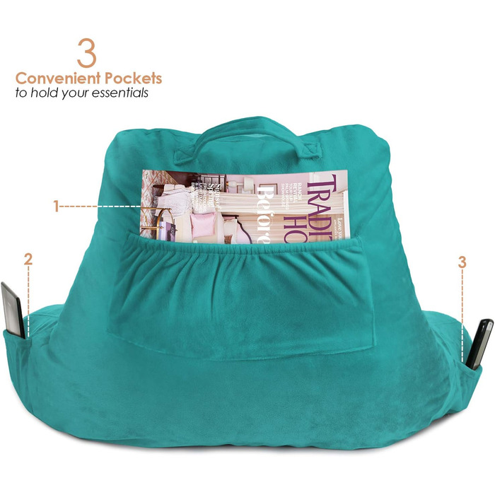 Підголовник для ліжка Clara Clark з підлокітниками та кишенями, для дітей, підлітків та дорослих, блакитно-зелений, преміум якість