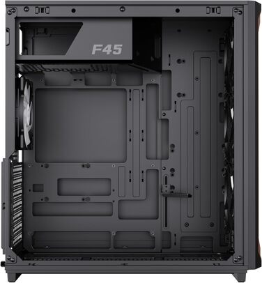 Корпус ПК GAMEMAX F45 Mid-Tower чорного кольору з дерев'яним декором, 4x ARGB PWM вентилятори, сумісний з BTF материнськими платами, скляна бічна панель, для геймінгу