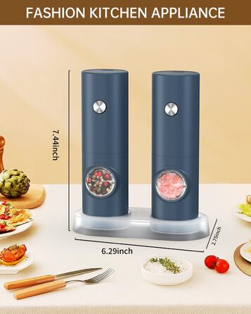 Електричні мельниці для солі та перцю CIRCLE JOY 2 шт. з зарядною станцією, LED-підсвічуванням та регулюванням помелу, чорні (70 мл)