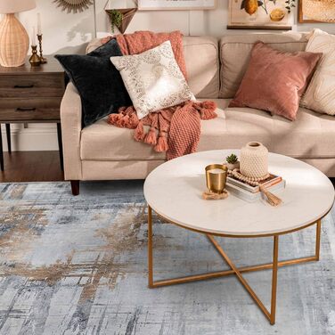 Сучасний килим Tinyboy-HBQ для вітальні та спальні: короткий ворс, сірий/золотий (120x160 см)