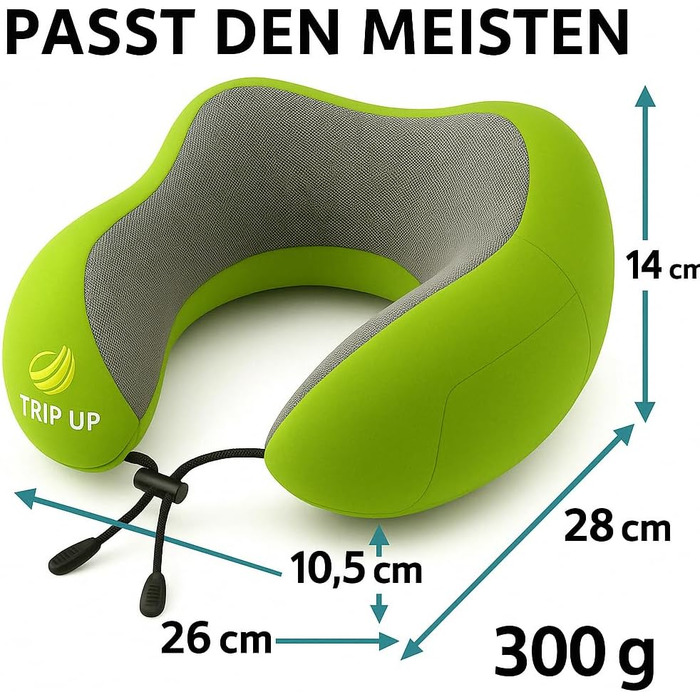 Подушка для шиї Trip Up з Memory Foam - для подорожей (літак, авто) - ергономічна, м'яка, дихаюча, регульована, чорна (Cedar Green)