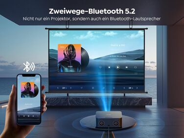 Смарт-проектор Toptro 4K Home Cinema, 1500 ANSI люмен, Full HD 1080p, Netflix, Dolby Audio, двосторонній Bluetooth, WiFi, AI-автофокус та корекція трапеції, для дому та вулиці, чорний