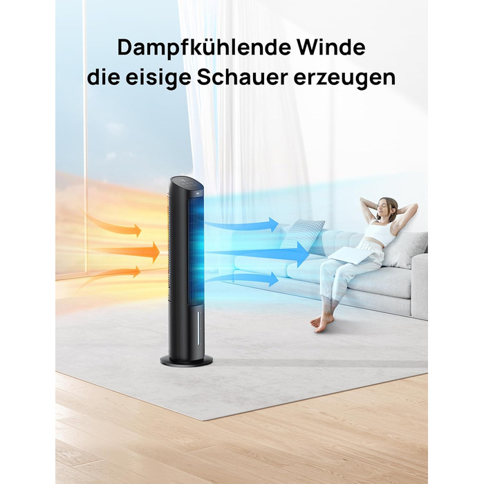 Охолоджувач повітря Dreo з водяним охолодженням, тихий, 40-дюймовий, з поворотом 80°, 3 режими, 4 швидкості, з пульт керування (білий/чорний)