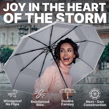 Чоловічий та жіночий парасолька Royal Walk: міцний, автоматичний, з дерев'яною ручкою, стійкий до вітру, з подвійним покриттям, сірий