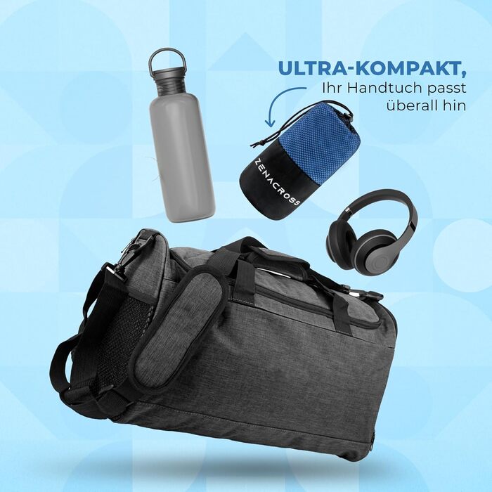 Набір рушників Zenacross з мікрофібри (3 шт.) з сумкою для перенесення - швидковисихаючі та універсальні спортивні рушники - розміри XS, S, M - кольори: Petrolgrün (блакитний, блакитно-зелений), 3 шт.