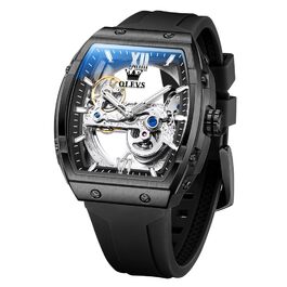 Чоловічий скелетон-годинник OLEVS: автоматичний механізм, сталевий браслет, водонепроникний, з календарем та підсвіткою, чорний