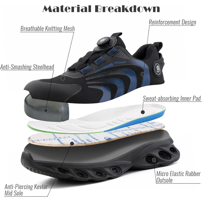 Робочі черевики Hitmars, унісекс, самозатягування, розмір 36-46 (H23, блакитний, 39 EU)