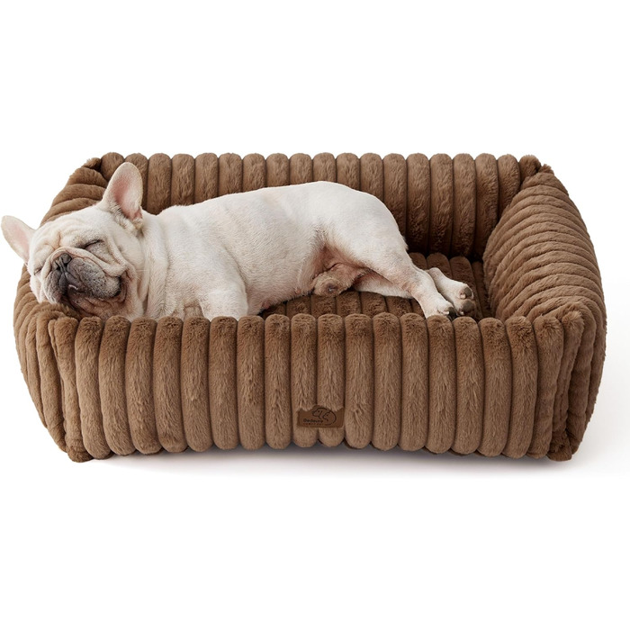 BEDSURE: М'яке ортопедичне ліжко для собак великих порід - 91x68x20 см, знімний флісовий чохол, антиковзаюча поверхня, високий борт (розмір L 76x61x20 см, Колір: Коричневий)