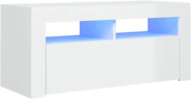 ТВ тумба vidaXL з LED підсвіткою, глянцева біла, 90x35x40 см, низька шафа для телевізора, медіатумба, HiFi меблі