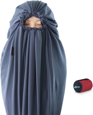 Вкладиш у спальник Litume Thermolite/Velour, антисептичний, для кемпінгу та походів, для температури 12°C/8°C, легкий, з капюшоном та шнурком, універсальний, мумія, рюкзачний, для цілорічного використання