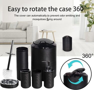 CERBIOR Набір аксесуарів для ванної кімнати, 6 шт., з дозатором мила, тримачем для зубних щіток, стаканчиком для щіток, мильницею для декоративної стільниці, подарунковий набір (Чорний)