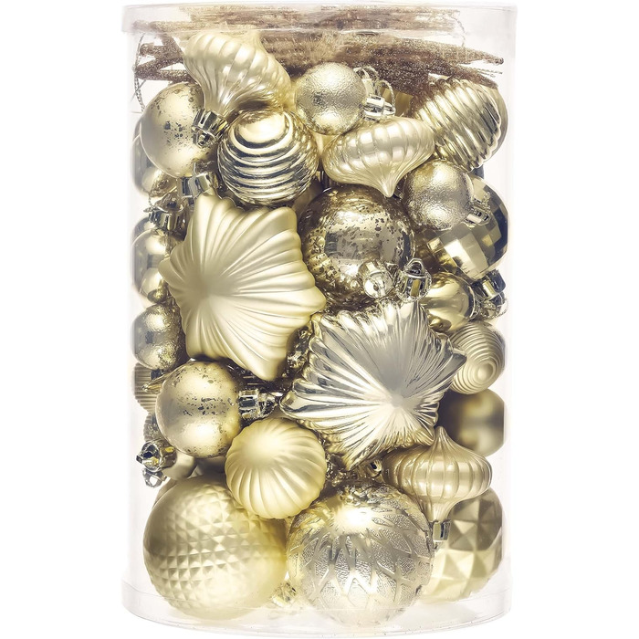 60 шт. новорічні кулі для прикраси ялинки Valery Madelyn, набір міцних кулішок, декор на Новий рік (золотий)