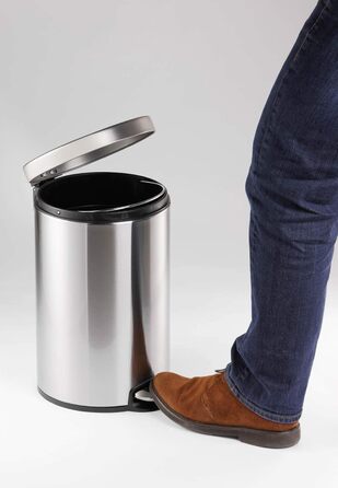 Відро для сміття Durable 12 л педальне металеве кругле, нержавіюча сталь, з автоматичним закриттям та знімним внутрішнім відром