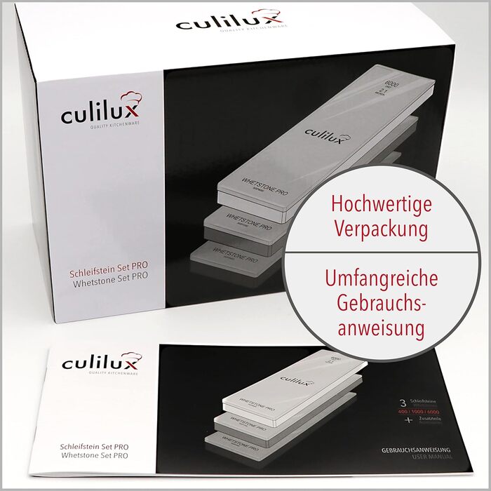 Набір точильних каменів Pro Schleifstein Profi Set XL: 400/1000/6000 гріт, шкіряна дошка, база з силіконовими фіксаторами, точилка, притискний камінь