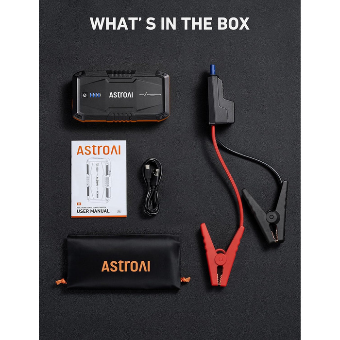 Powerbank AstroAI B8 для автомобіля: пускова станція, 1500A, 7.0L бензин/5.5L дизель, LED, QC 3.0 USB, 12V