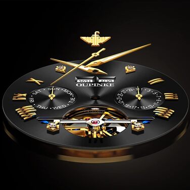 Чоловічий годинник OLEVS Automatik Skeleton Mechanical з автопідзаводом, люкс, з діамантами, сапфіровим склом, вологостійкий, браслет з вольфрамової сталі (3186 Чорний)