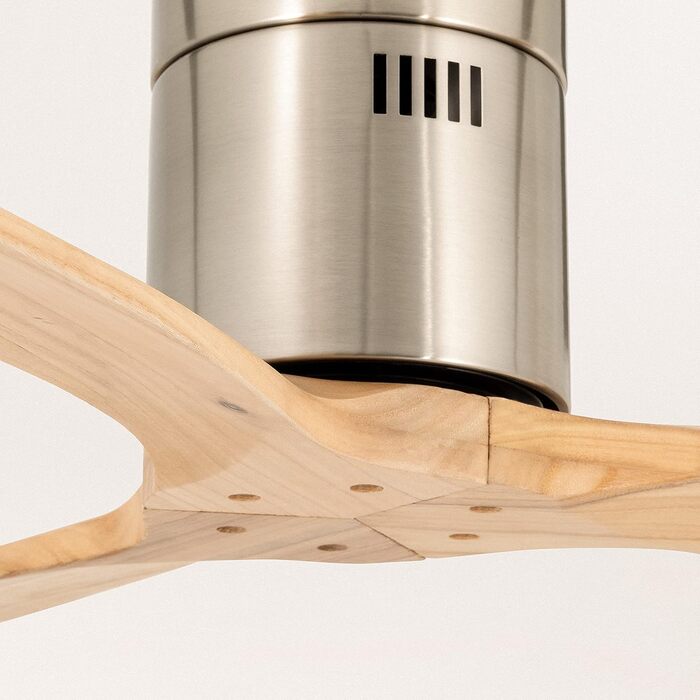 Вентилятор стельовий Windcalm M/ з підсвічуванням, Нікель, імітація світлого дерева, з пультом, 40W, Ø132cm, таймер, DC-двигун, літньо-зимовий режим