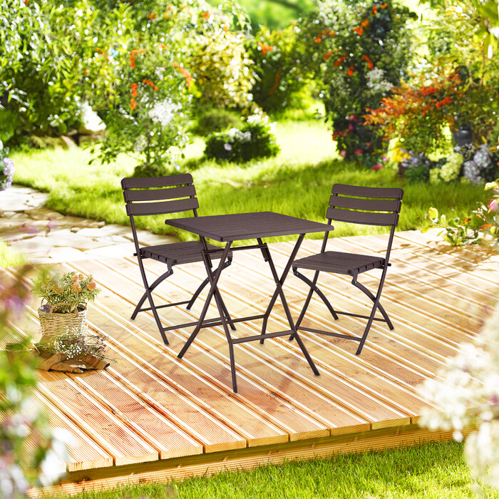 Relaxdays Balcony Furniture Set, 3-Piece, Wood-Look