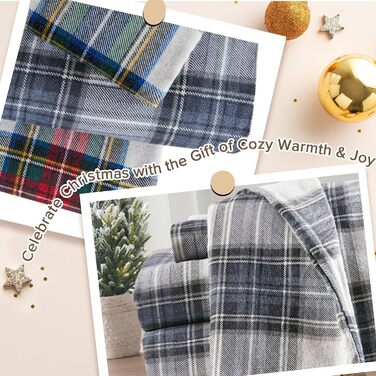 Comfort Spaces Cotton Flannel Sheet Set with Pillowcases, Breathable, Warm, Deep Pocket, for King Size Beds, Blue Tartan, Scottish Plaid Pattern, 4-Piece