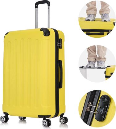 Чемодан Flexot® F-2045, набір 3 шт. (16 кольорів) - ручна поклажа, валіза, тривалий термін служби, твердий корпус (XL, світло-жовтий)