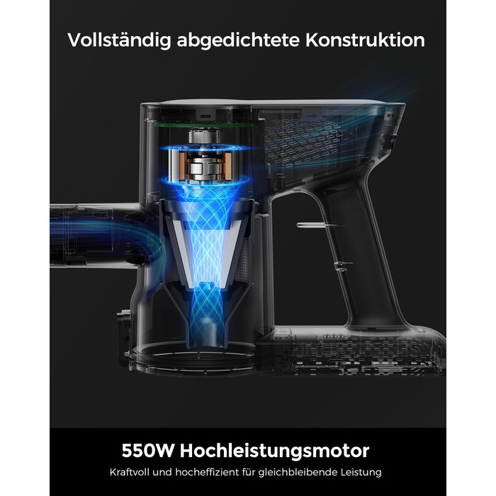 Акумуляторний бездротовий пилосос VACTechPro F02 Lite, 550W, 50KPa, чорно-білий