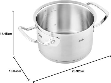 Каструля Fissler Original-Profi Collection, 2.1 л, 16 см, нержавіюча сталь, з металевою кришкою, внутрішня шкала, для індукції, Німеччина