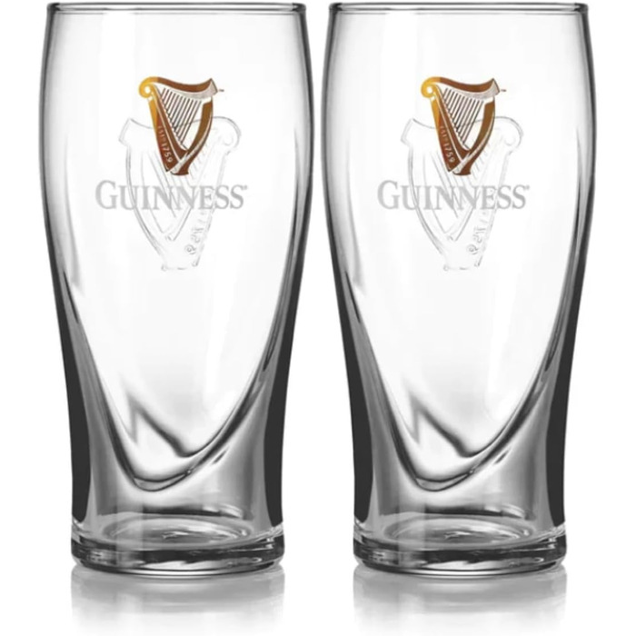 Набір з двох склянок для пива Guinness з логотипом та дизайном арфи, 568 мл (2 шт.)