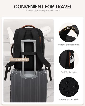 Чорний жіночий рюкзак OVEVOOK для подорожей та ділових поїздок (XL, 39л, водонепроникний)