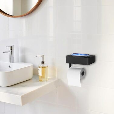 Тримач туалетного паперу SURFOU без свердління, чорний, 3-в-1, з боксом для вологих серветок, нержавіюча сталь, для ванної кімнати/туалету