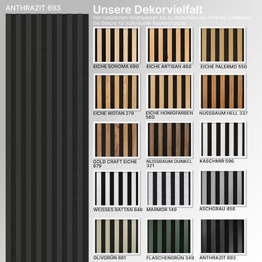 Акустичні настінні панелі SPAZIO Anthrazit 693, 260x54 см (набір 2 шт. 260x27 см), оббивка на фетрі для звукоізоляції