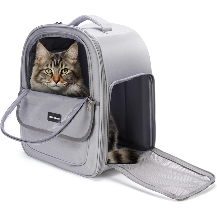 Рюкзак для кота/собаки до 7 кг, дихаючий, з сіткою та страхувальним ремінцем – водонепроникний оксфорд, для подорожей, ветеринара (сірий)