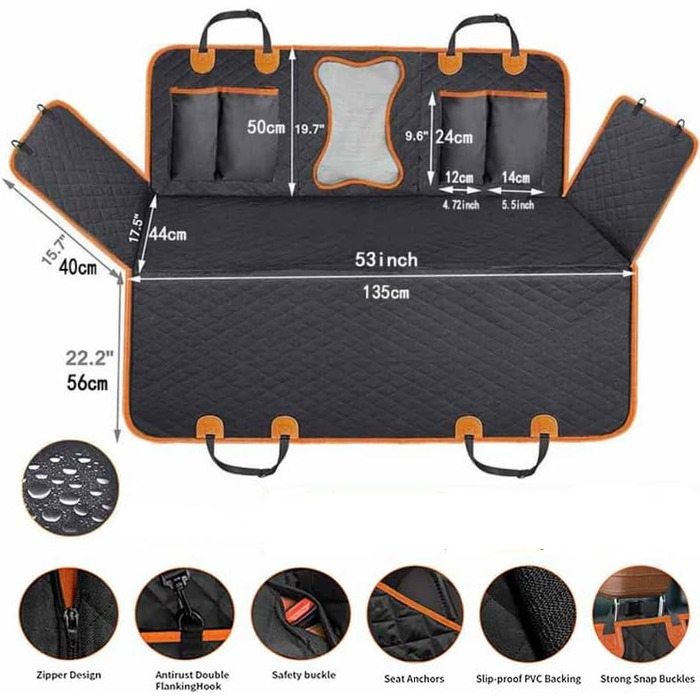 Чохол на автокрісло для собак, захист для сидіння, водовідштовхувальний, нековзний, захист заднього сидіння для собак та дітей, 135 x 150 см