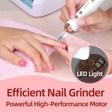 Електричний набір для манікюру та педикюру з USB-зарядкою, 8 насадок, LED-підсвічування, для догляду за руками та ногами (білий, рожеве золото)
