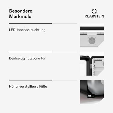 Klarstein Audrey Evo: Холодильник для напоїв 68L, ретро-дизайн, LED-підсвітка, подвійне скло, 0-10°C, клас енергоефективності C, регульовані ніжки, чорний