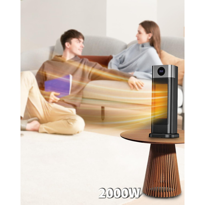 Електричний обігрівач PTC 2000W з термостатом, дистанційним керуванням, таймером та захистом від перегріву. Обігрівач для дому, офісу, спальні.