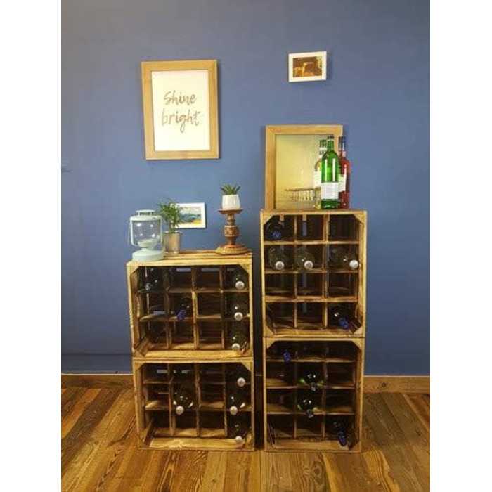 Kistenkolli Old Country Wine Rack Henry Flamed, Dimensions approx. 50x40x30cm, Stackable, Narrow Bottle Rack Wood/Wine Rack (Flamed)