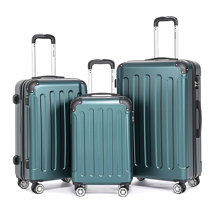 Набір валіз Boleedy 3шт (55/66/76 см), Trolley, жорсткий корпус, 360° обертання, тихі колеса, телескопічна ручка, темно-зелений