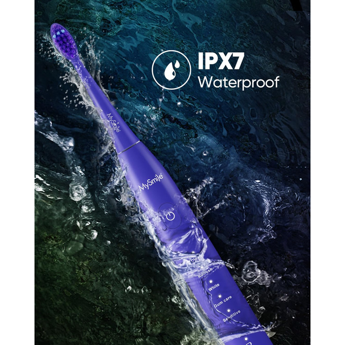 MySmile DY156 Електрична зубна щітка для дорослих, акумуляторна звукова зубна щітка, портативна з 3 насадками, таймер 2 хвилини, 5 режимів, 45000 VPM, 60 днів від заряду, блакитна, 1 шт.