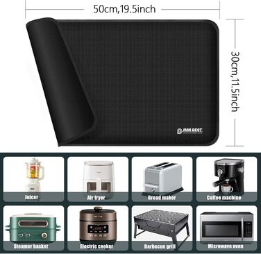 Термостійкий килимок під фритюрницю, Silikonmatten для кухонних стільниць, захист від гарячого, неслизький, водонепроникний (50x30 см, чорний)
