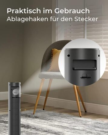 Турбовентилятор CoolHome CF2206 з пульт керування: тихий, з таймером, безпечний для дітей, 96 см (чорний)
