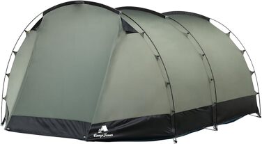 Намет CampFeuer Super+ для 4 осіб, оливково-чорний: великий тунельний намет з водонепроникністю 3000 мм, 2 входи, козирок. Сімейний/груповий кемпінговий намет