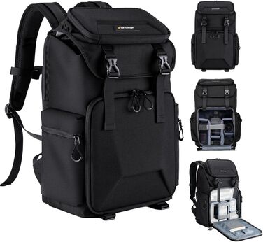 Чорний рюкзак для камери K&F Concept 25L: для фотографів, з відділенням для ноутбука, штатива та об'єктивів, водонепроникний, з дощем.