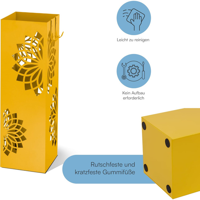 Підставка для парасольки Baroni Home з сучасним дизайном, металева з мандалою, 2 гачки та знімна ємність для збору води, 16 x 16 x 49 см, зелений (жовтий)