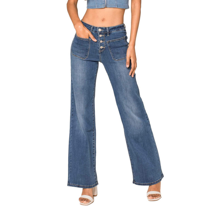 Джинси жіночі Nina Carter P139 Bootcut висока талія, блакитні, з ефектом потертості