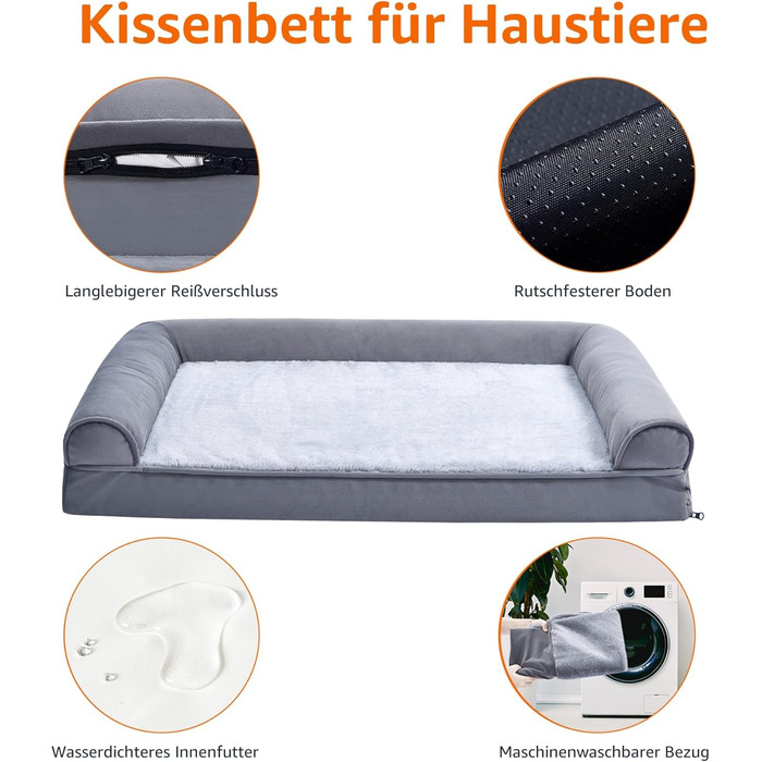 Amazon Basics Foam Pet Bed for Dogs and Pets with Removable Cover, Gray, 76 x 51 x 16 cm (L x W x H)